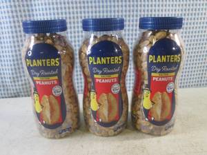lot 199 image: (B-2) 3 Jars of Planters Dry Roasted Salted Peanuts Best by Dec 2023