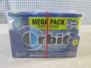 lot 204 image: (B-1) 6 Mega Packs of Orbit Peppermint Gum 30pc Packs Past Date