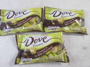 lot 230 image: (B-3) 3 Bags of Dove Flowers Caramel & Milk Chocolate Candy Best by Nov 2023