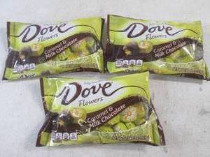 lot 232 image: (B-3) 3 Bags of Dove Flowers Caramel & Milk Chocolate Candy Best by Nov 2023