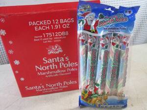 lot 238 image: (B-1) Box of 12 Packs of Santas North Poles Marshmallow Poles