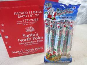 lot 239 image: (B-1) Box of 12 Packs of Santas North Poles Marshmallow Poles