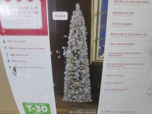 lot 282 image: (BSB) 7-Foot Pre-Lit Colorado Pine Flocked Christmas Tree with Clear Lights