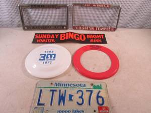 lot 309 image: (BSB) License Plate Frames, Winsted Bingo Sticker Etc