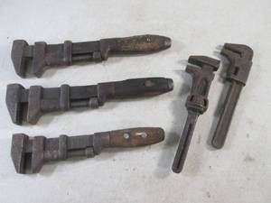 lot 322 image: (BS) 5 Vintage Adjustable Wrenches...