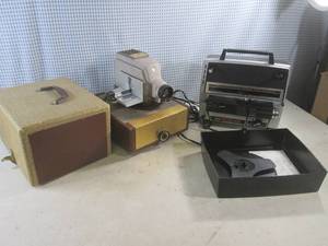 lot 330 image: (F-2) Montgomery Wards 810 Duo Eight Reel to Reel Projector and Tower 6350 Slide Projector