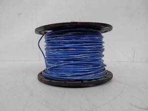 lot 215 image: 34 ROLL (5LBS) - 14 GUAGE, 9 STRAND, BLUEWHITE STRIPE