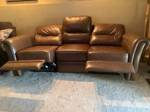 lot 99 image: Leather Reclining Sofa