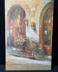 lot 1419 image: Hobby Lobby Wrapped Canvas Bicycle with Flower Basket