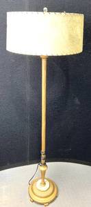 lot 1447 image: Milk Glass Antique Lamp With Brass and Marble Base, and Lamp Shade