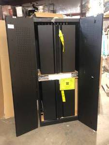 Husky 5-Piece Regular Duty Welded Steel Garage Storage System in Black (78.4 in. W x 75 in. H x 19.6 in. D)  Customer Returns See Pictures