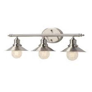 Lot of  Home Decorators Collection Glenhurst 25 in. 3-Light Industrial Farmhouse Brushed Nickel Bathroom Vanity Light Fixture with Metal Shades Customer Returns See Pictures