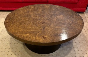lot 18 image: Vintage Oval Burled Wood Pedestal Coffee Table