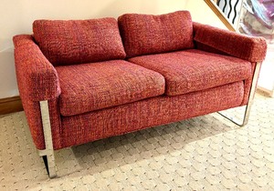 lot 12 image: Mid Century Vintage Sofa  Milo Baughman Style Mid Century Chrome Sofa