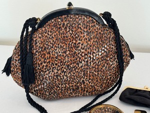 lot 17 image: Judith Leiber Leopard Print Clutch with Pocket Size Mirror and Comb Set
