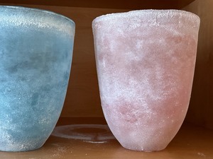 lot 270 image: Three Large Pastel Colored Frosted Glass Vases