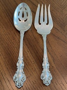lot 8B image: Reed and Barton Vintage Sterling Silver Spanish Baroque Slotted Serving Spoon and Meat Fork