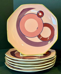 lot 63 image: (12) Vintage Jackson China Geometric Pink Salad Plates