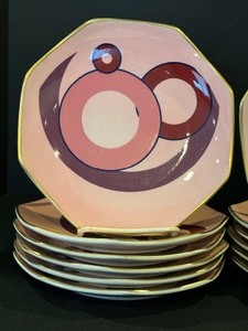 lot 68 image: (12) Vintage Jackson China Geometric Pink Salad Plates