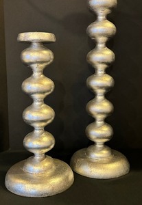 lot 70 image: Pair of Large Wooden Silver Gilded Decorative Wooden Candle Holders