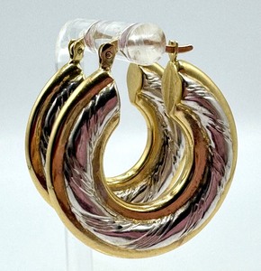 lot 14 image: Pair of Two Tone 14k Gold Hoop Earrings