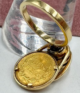 lot 303 image: 14k Yellow Gold 1945 Mexican Peso Ring