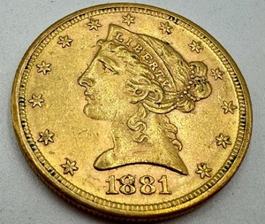 lot 7AA image: 1881-S United States Five Dollar Liberty Coin