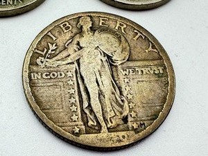lot 316 image: United States Standing Liberty Quarter Dollar Coin and Two U.S. Buffalo Nickels