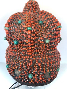 lot 42 image: Antique Early 1900s Moroccan Coral Silver Coin Headdress or Crown