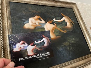 lot 16 image: Framed Signed Oil on Canvas Painting Girls Bathing - Felipe Aguirre