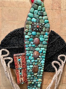 lot 45 image: Large Himalayan Ladakh Headdress wTurquoise & Coral
