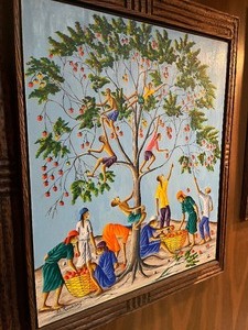lot 58 image: Excellent Vintage Haitian Folk Art Oil on Canvas Painting - Dieudonne Rouanez