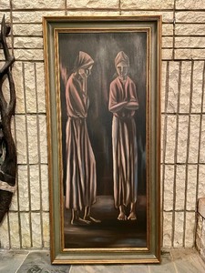 lot 62 image: Large Signed Mid Century Oil on Canvas Painting w Two Women