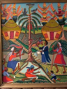 lot 97 image: Mid Century Haitian Folk Art Painting by Montas Antoine (1926-1988)