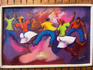 lot 99 image: Signed Vintage Haitian Folk Art Painting