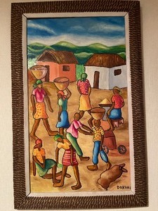 lot 106 image: Pair of Vintage Haitian Folk Art Paintings by Dorval