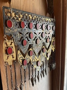 lot 89 image: Large Antique Gilt Silver & Carnelian Turkmen Bukav Pectoral