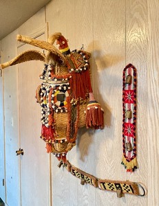 lot 138 image: Vintage Tribal Ceremonial Mask for Horse wAdornments
