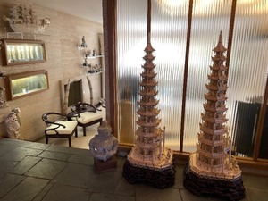 lot 119 image: Amazing Pair of LARGE Chinese Carved Bone Pagoda Towers 