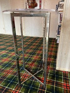 lot 95 image: KNOLL Chrome Tall Pedestal Lucite Top Table - See also Lot #151