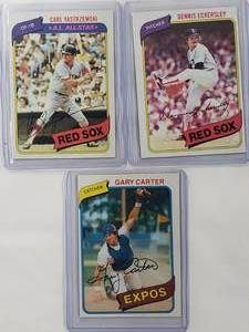 Lot of 3 1980 Topps Carl Yastrzemski No. 720, Dennis Eckersley No. 320, Gary Carter No. 70
