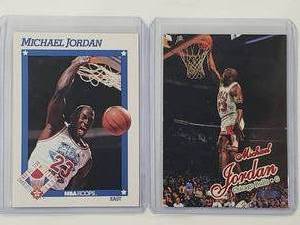 Lot of 2 Michael Jordan 1991 NBA Hoops No. 253, 1997 Fleer No. 23