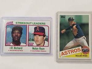 Lot of 2 1979 Strikeout Leaders Nolan Ryan & J.R. Richard No. 206, Nolan Ryan 1985 Topps No. 760