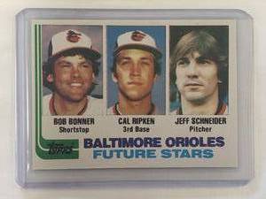 ERROR Rookie Card Blank Back Baltimore Orioles Future Stars Cal Ripken, Bob Bonner, Jeff Schneider