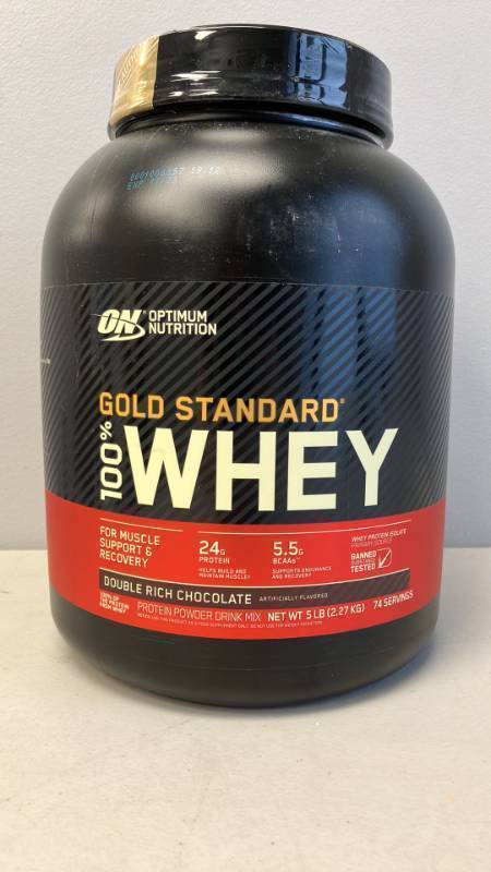 LOT OF 5 - Optimum Nutrition Gold Standard 100% Whey Protein Powder, Double Rich Chocolate, 5 Pound