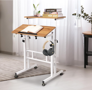 SIDUCAL Mobile Standing Desk - WhiteVintage Oak