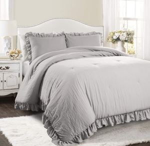 Lush Decor Reyna 3-Piece Ruffled Comforter Bedding Set with Pillow Shams, King, Light Gray