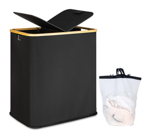 efluky Double Laundry Hamper with Lid - Black