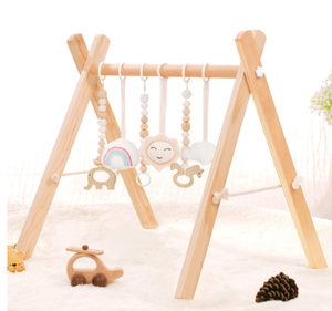 Wooden Baby Gym with 6 Wooden Baby Toys