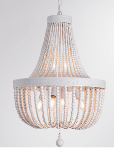 CHOOHUE 6-Lights Boho White Wood Beaded Chandelier